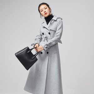 Long Navy wool coat, Vintage wool Military Style Double Breasted long Winter Trench Coat, womens coat with stand up collar 1596# Long Navy wool coat, Vintage wool Military Style Double Breasted long Winter Trench Coat, womens coat with stand up collar 1596#
