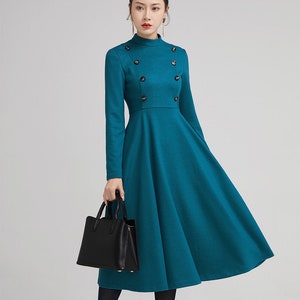 Vintage 1950s Wool dress with Half-Turtle Neck, Midi wool dress, winter dress, fit and flare work dress, Custom party dress, xiaolizi 2232#