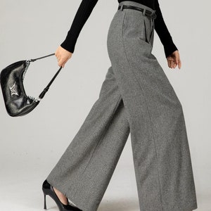 Gray wide leg long wool pants women 5482 Gray wide leg long wool pants women 5482