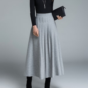 Grey pleated maxi wool skirt 1643# Grey pleated maxi wool skirt 1643#