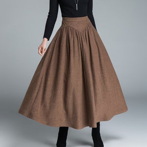 Jupe longue en laine d'inspiration vintage, jupe en laine pour femme, jupe en laine taille haute, jupe en laine d'hiver marron, jupe en laine plissée, vêtements mod 1642 1-Brown-1642#