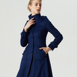 Blue military wool coat, winter coat women, wool coat women, warm wool coat, long wool coat, A Line coat, handmade coat 1960#