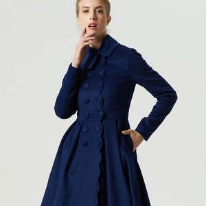 1940s Dark Blue Wool Princess Coat, Double-breasted Long Wool Coat, Mod Maxi Coat, Winter Coat Women, Swing Coat, Stylish Wool Coat 1971 image 5