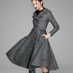 Black wool coat, black coat, double breasted coat, wool coat, winter coat women, womens coat, fit and flare coat, Handmade coat 1373#