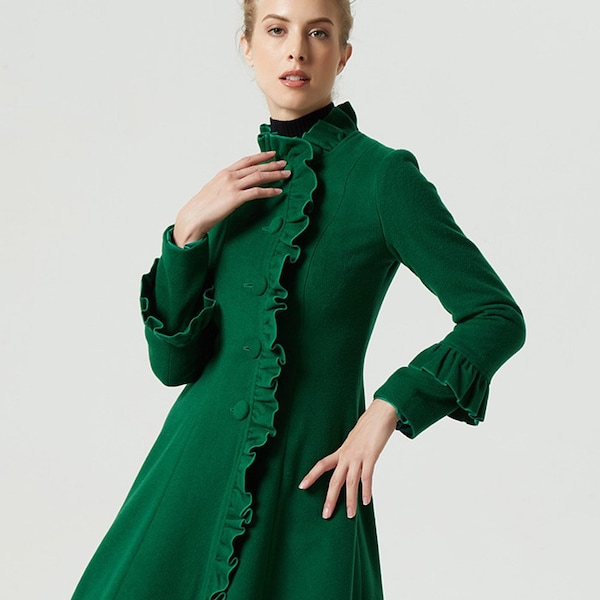 Green coat, wool coat, winter coat, women coat, midi warm coat, green wool coat, coat women, designer coat, custom to order  1950#