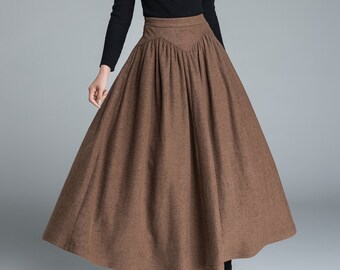 Wool skirt, long skirt, womens skirt, brown wool skirt, winter skirt, high waisted skirt, warm skirt, handmade skirt, plus size skirt 1642