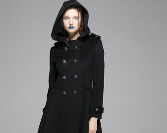 Military Coat Hooded Coat Wool Coat Black Coat Fitted - Etsy