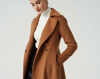 Camel Wollmantel, Wollmantel Frauen, Wintermantel Frauen, Damen Mantel, A-Linie Wollmantel, Freizeitmantel, Wollkleidung, Herbst Winter Outfit 2053#