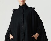 Wool cape, black cape, cape coat, long cape, womens cape, poncho cape, winter cape, winter outerwear, handmade plus size cape jacket 1954