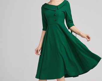 Green Swing cocktail dress, Women fit and flare midi dress, Vintage Midi dress,  Custom dress, Xiaolizi 2227#