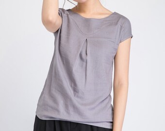 Outdoor gathering outfit, Linen blouse, Summer Gray linen tops, Womens casual plus size linen blouse, Oversized Linen tops, Xiaolizi 1920#