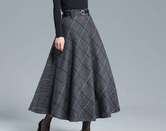 Vintage Inspired Tartan Midi Wool Skirt Woman, Swing Skirt, High Waist Plaid Skirt, A Line Flared Long Skirt, Custom Skirt Xiaolizi 3138