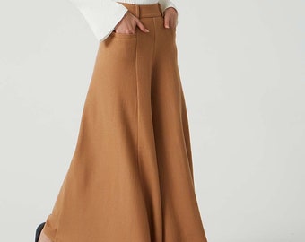 Brown wool pant, wide leg pants, Long pants, Palazzo pants, womens pants, winter pants, high waist pant, warm pants, modern pants 2067#