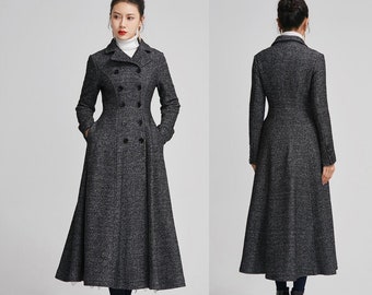 Wool coat women, Long wool coat, Black coat women, winter coat women, double breasted coat, warm winter coat, Custom made coat 2252#
