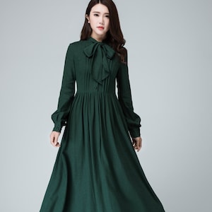 Women's Vintage inspired Long sleeve Medieval maxi dress, Green Long Linen dress, Linen shirt dress, Casual linen dress, Spring dress 1455#