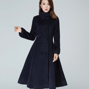 navy blue long wool coat
