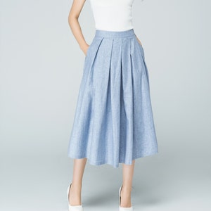 A Line pleated Midi skirt in blue, Linen skirt pockets, Pleated skirt, Minimalist Linen skirt, women skirt, summer skirt, Work skirt 1591#