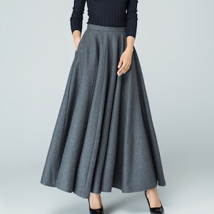 Maxi Skirt, Pleated Skirt, Winter Skirt, Full Skirt, Wool Skirt, Dark ...