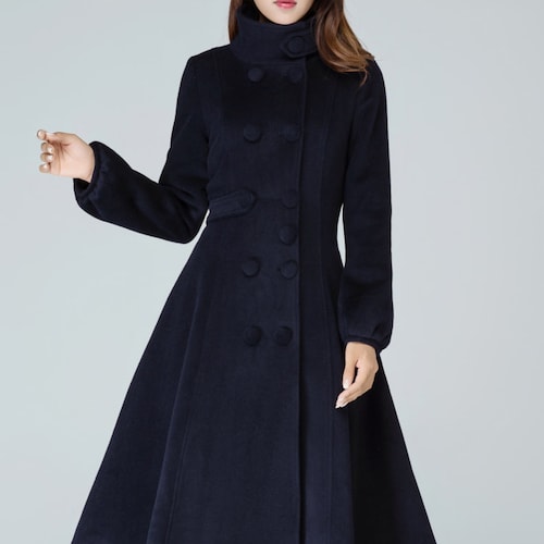 Navy Blue Coat Asymmetrical Coat Wool Coat Ruffle Coat | Etsy