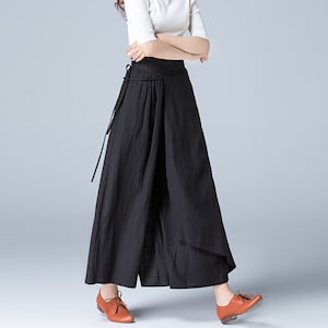 Linen pants, Skirt pants, black Linen pants, Wide leg pants, Capri pants, Wrap Linen pants, palazzo pants, casual pant, summer pants 1771#