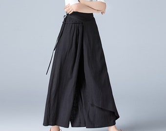 Linen pants, Skirt pants, black Linen pants, Wide leg pants, Capri pants, Wrap Linen pants, palazzo pants, casual pant, summer pants 1771#