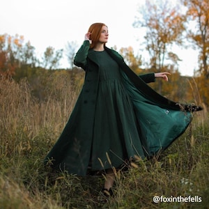 Green wool coat, Long wool coat, Winter warm Long wool coat, Double breasted wool coat with pockets, Stylish wool coat, Xiaolizi 3227#