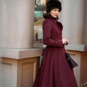 Wool Coat, Wine Red Wool Princess Coat, 1940s wool coat, Long Wool Coat, Winter Coat women, Wool Coat Women, Warm Wool Coat, Xiaolizi 3864 wine red