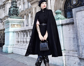 Black Wool Cape Coat for Women Plus Size Wool Cape Cloak Coat Autumn Winter Outfits Swing Wool Cape Jacket Long Wool Cape Belted 3373 Etsy UK