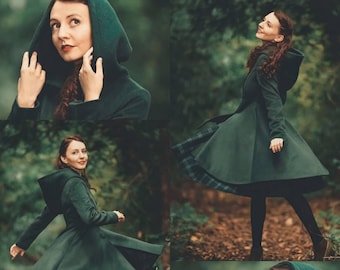 Cappotto invernale monopetto in lana da donna, cappotto principessa con cappuccio altalena rosso, caldo capospalla invernale, cappotto in lana con cappuccio, cappotto natalizio 1117#