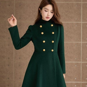 Double breasted green winter wool coat 5368 Double breasted green winter wool coat 5368