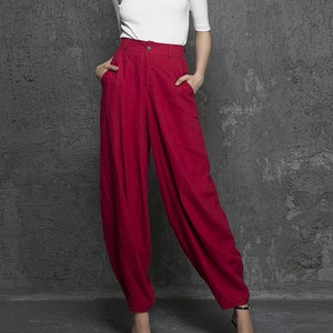Red linen pants maxi pants women pants 1336# Red linen pants maxi pants women pants 1336#