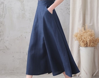 Linen Skirt, Midi Linen Skirt, A Line Skirt, Elastic Waist