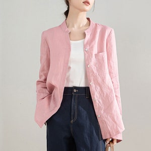 Long Sleeve Pink Linen Shirt, Linen Shirt Women, Causal linen blouse, Button Down Linen Shirt, Soft Linen Tops, Spring Shirt, Xiaolizi 4204