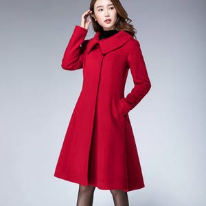 peacoat women, coat jacket, wool coat, red coat, winter jacket, minimalist coat, short coat, warm coat, womens coats, handmade coat 1862 image 1