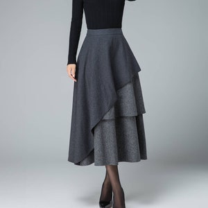 Gray Wool skirt, maxi winter skirt, layered skirt, high waisted skirt, womens skirts, winter skirt, designers clothing, holiday skirt 1833#