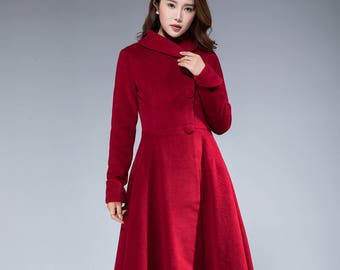 warm winter coat, wool coat, dress coat, woman coat, fit and flare coat, long wool coat, winter coat, warm wool coat, custom coat 1860#