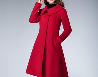 peacoat women, coat jacket, wool coat, red coat, winter jacket, minimalist coat, short coat, warm coat, womens coats, handmade coat 1862#