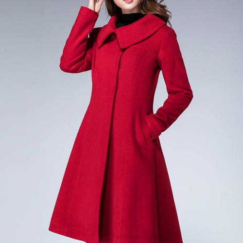 Peacoat Women Coat Jacket Wool Coat Red 