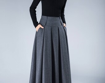 wool skirt grey skirt midi skirt skirt with pockets fitted