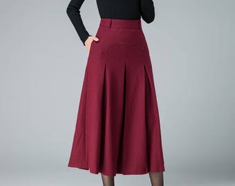 Midi wool skirt, Red midi skirt, office skirt, High waist skirt, Long wool skirt, A Line skirt, romantic skirt, ladies skirts, Xiaolizi 1834