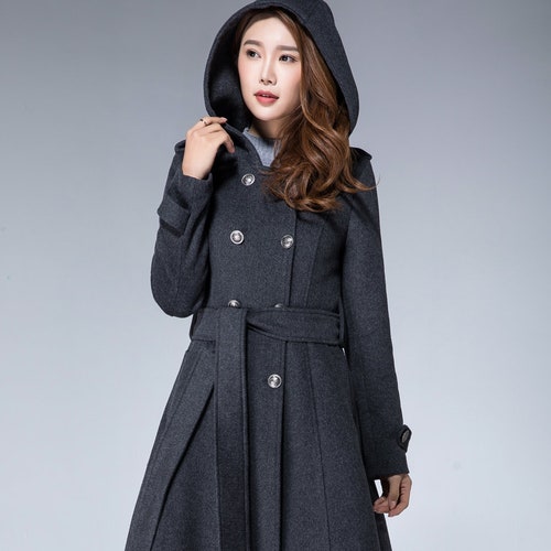 womens belted coat with hood
