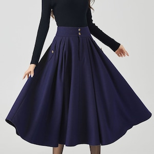 Navy blue Wool Skirt, Womens Swing Wool Skirt, Midi Wool Skirt, Pleated Wool Skirt, Autumn Winter Wool Skirt, Custom Skirt, Xiaolizi 4530