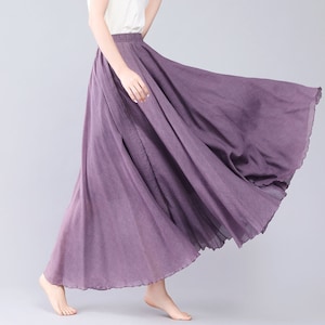 Purple Cotton Maxi Skirt, Women's Summer Swing Skirt, A Line Full Skirt, Plus Size Skirt, Flowy Long Skirt, Boho Elastic Waist Skirt, 3560