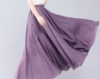 Falda maxi de algodón púrpura, falda swing de verano para mujer, falda completa de línea A, falda de talla grande, falda larga fluida, falda de cintura elástica boho, 3560