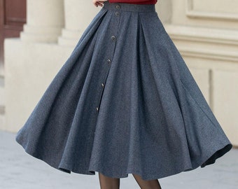 Wool Skirt, Midi Wool Skirt Women, Button Down Skirt, Swing Wool Skirt, Midi Wool Skirt Women, Button Down Skirt, Swing