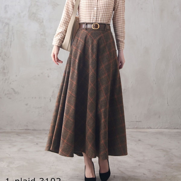 Wollrock, langer Wollrock kariert, Tartan Wolle Maxi Rock, Vintage inspirierter Swing Rock, A-Linie Ausgestellter Rock, voll Herbst Winter Rock 3102 #