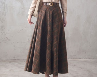 Wool Skirt, Long Wool Plaid Skirt, Tartan Wool Maxi Skirt, Vintage Inspired Swing Skirt, A Line Flared Skirt, Full Fall Winter Skirt 3102#