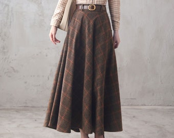 Wollen rok, lange wollen geruite rok, tartan wol maxi rok, vintage geïnspireerde swing rok, een lijn uitlopende rok, volledige herfst winter rok 3102 #