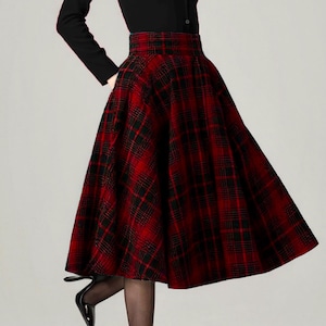 Karierter Wollrock: Vintage Style Circle Winterrock, Swing, Custom, Xiaolizi 6518