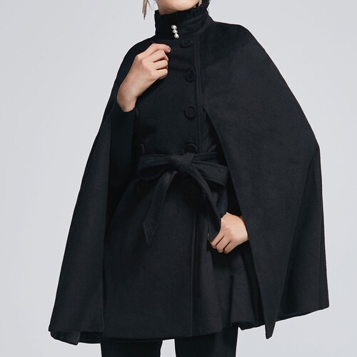 Vintage Inspired Wool Cape Coat With 